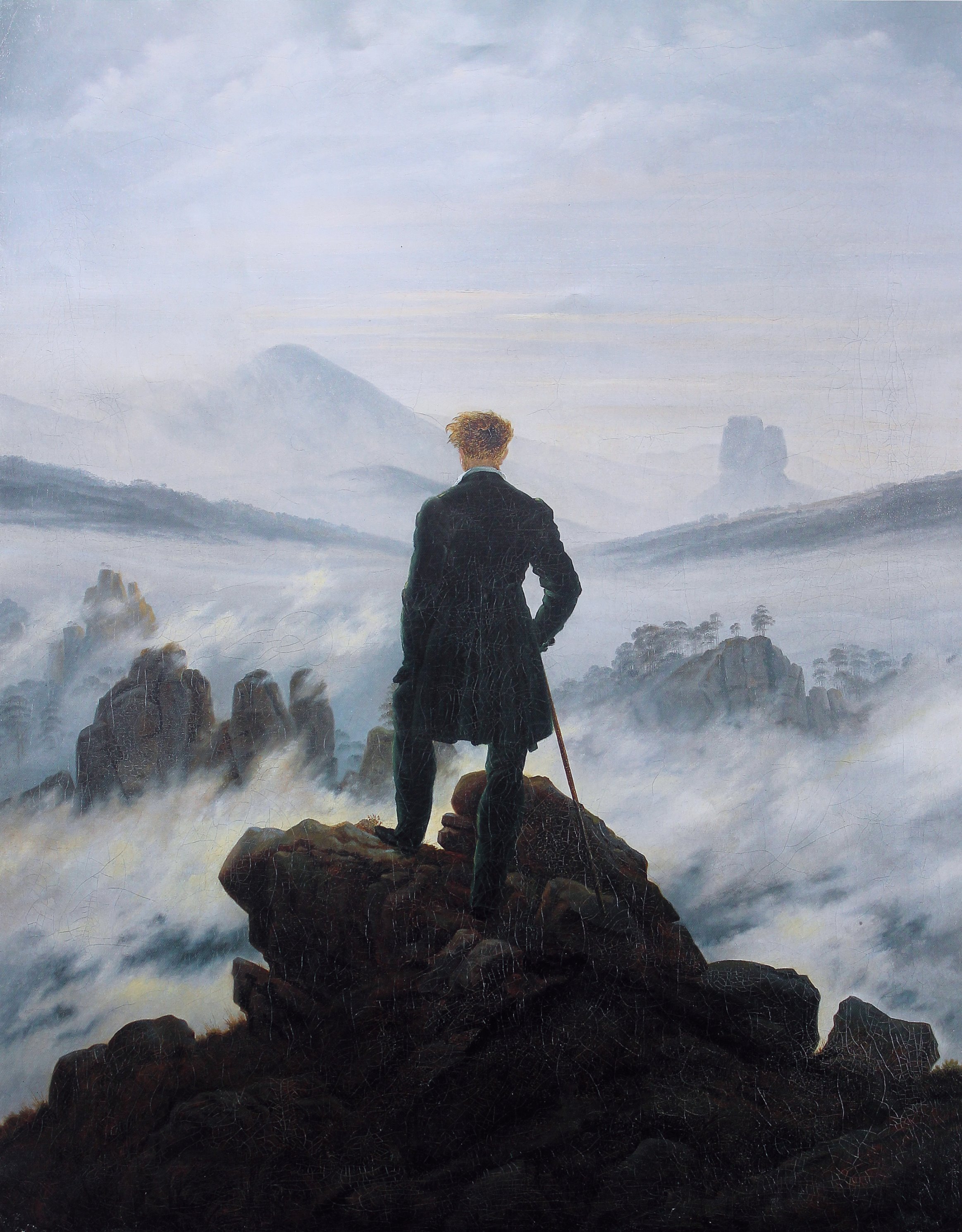 Caspar David Friedrich, Wanderer above the Sea of Fog (1818) — a figure at a vantage point, the path forward visible only from where they stand.